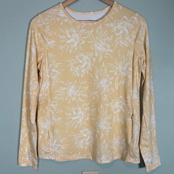 Hang Ten Sunray LS Sun Tee Floral Swim Shirt Rash Guard-Yellow/White-Women Small - Picture 2 of 7